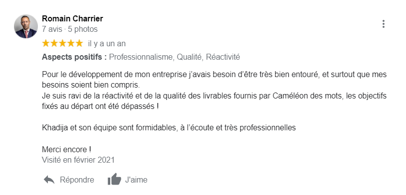 Avis Google : Romain Charrier Immobilier